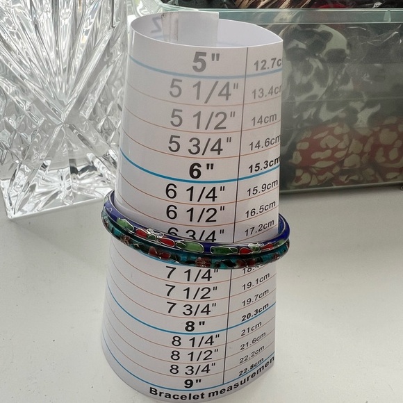 Cloisonné Floral Enamel Bangle Set - Blue and Green - Picture 2 of 3